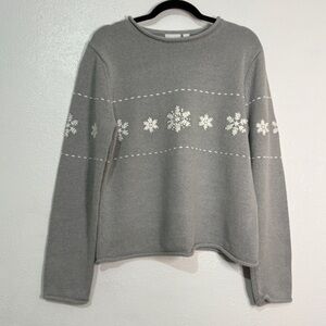 Sonoma Gray Crew Neck Sweater with White Snowflake Design. Sz L
